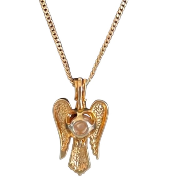 Make A Wish Angel on Earth gold plated & caged white pearl angel wish pendant - Picture 6 of 14